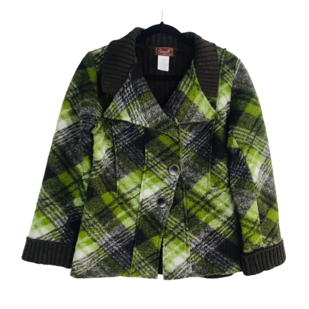 Berretti Made In Italy Vintage Rare 100% Wool Plaid Sweater Cardigan Women M